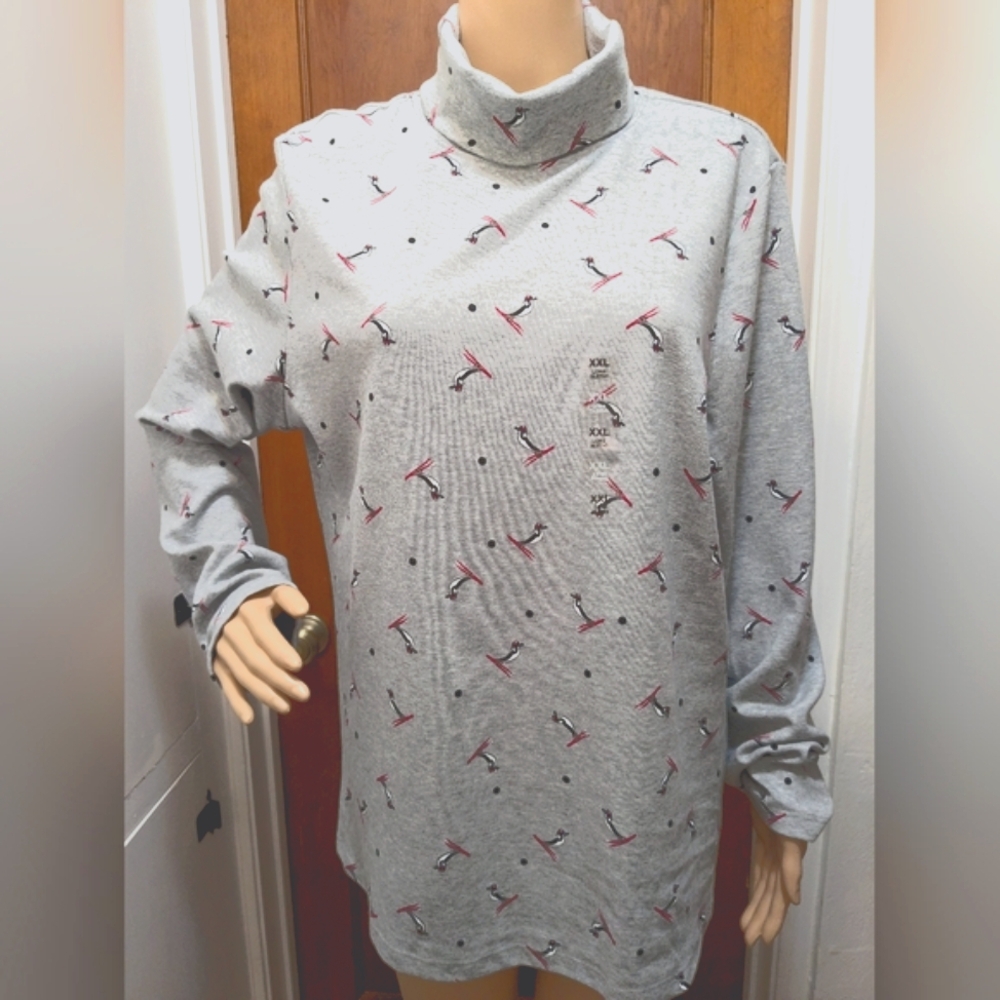 Gray Turtle Neck with Sking Penguins Print Karen Scott XXL